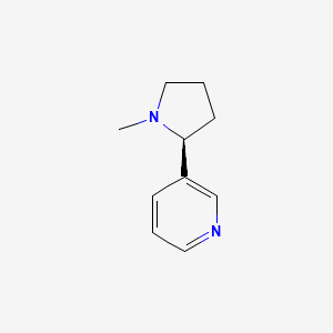 Diagram of a chemical structure featuring two rings: a six-membered aromatic ring with one nitrogen atom and a five-membered aromatic ring containing one nitrogen atom, connected by a single bond.